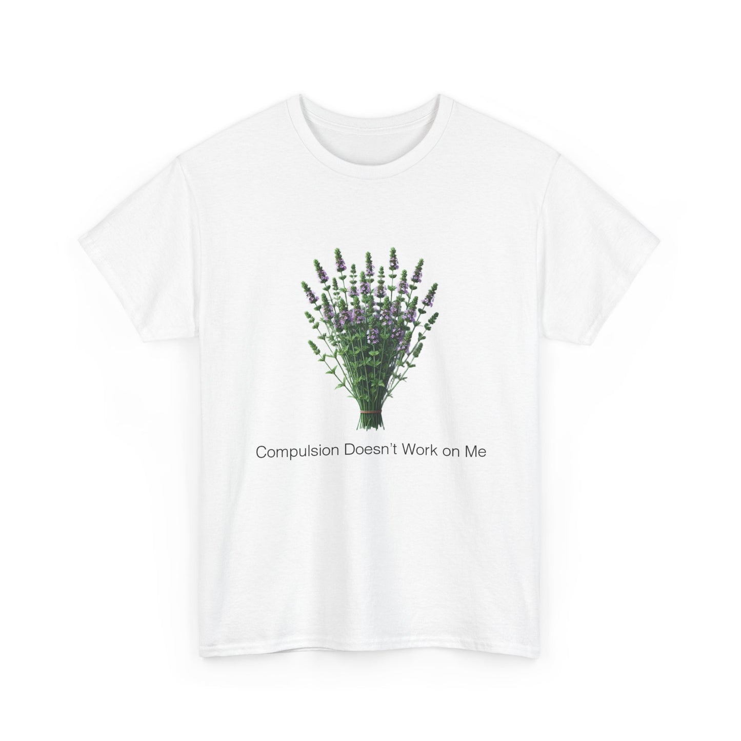 Unisex Heavy Cotton Tee - "Compulsion Doesn't Work on Me" - Relaxed Fit Lavender Design